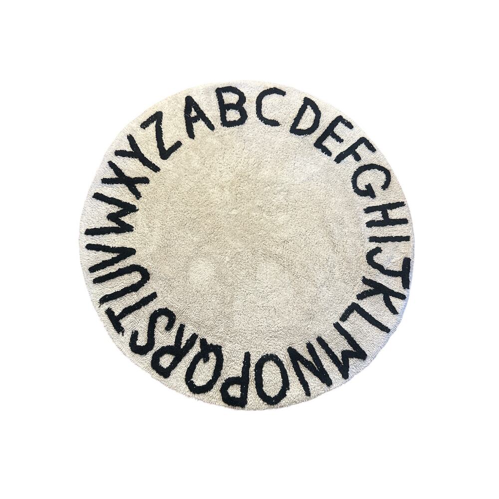 Lorena Canals Circle ABC Alphabet White Rug Carpet Machine Wash Nursery Decor